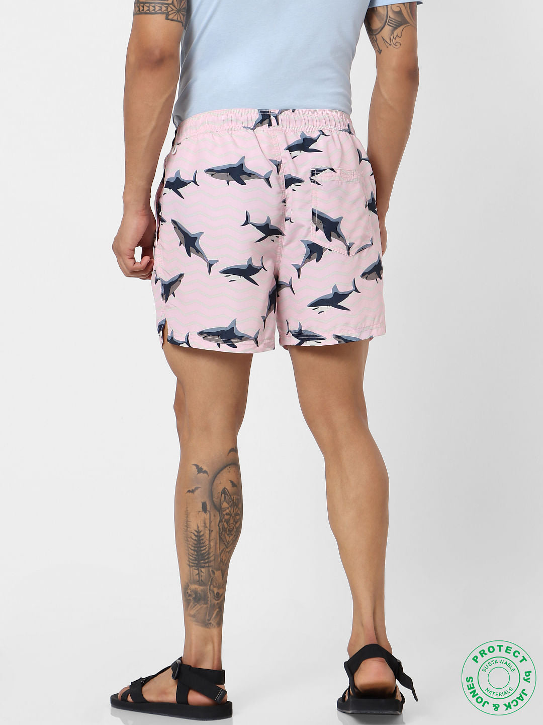 Pink Mid Rise All Over Print Swimshorts