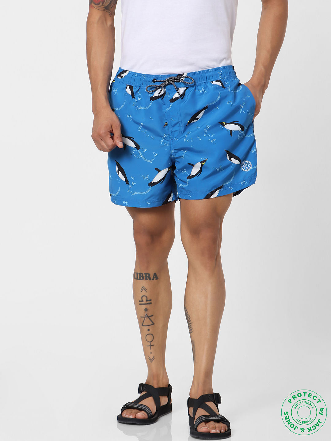 Blue Mid Rise All Over Print Swimshorts - S
