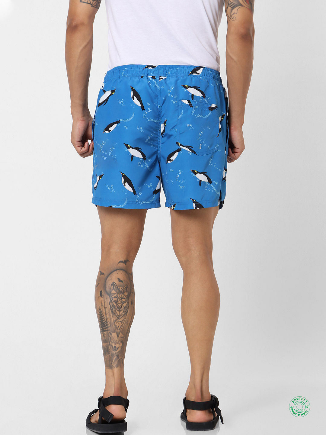 Blue Mid Rise All Over Print Swimshorts