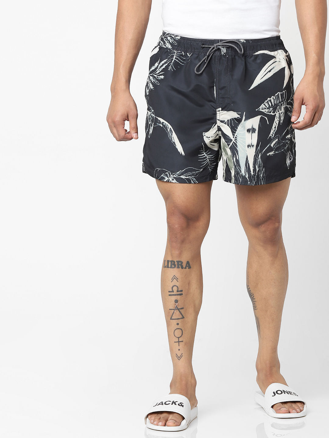 Black Mid Rise All Over Print Swimshorts