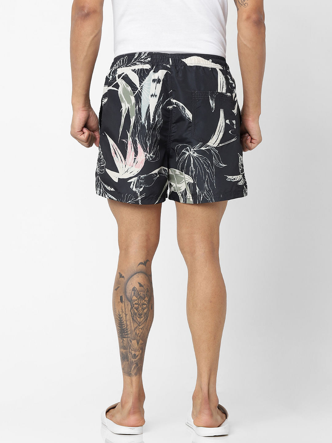 Black Mid Rise All Over Print Swimshorts