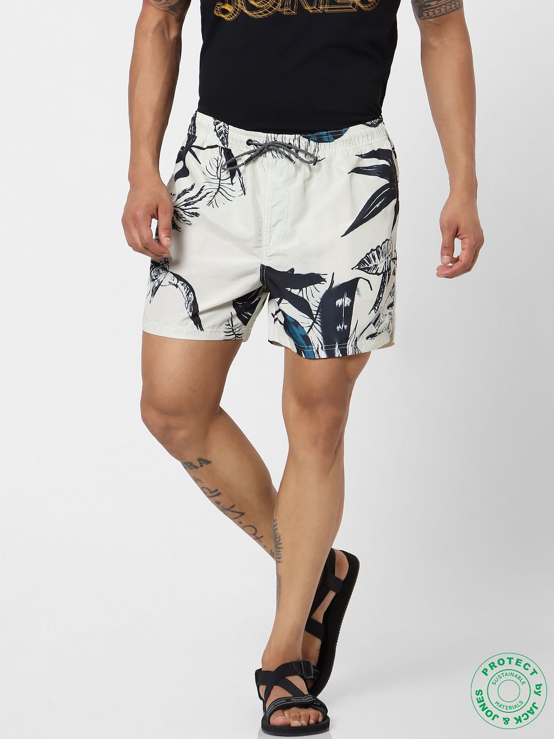 Black Mid Rise All Over Print Swimshorts - S