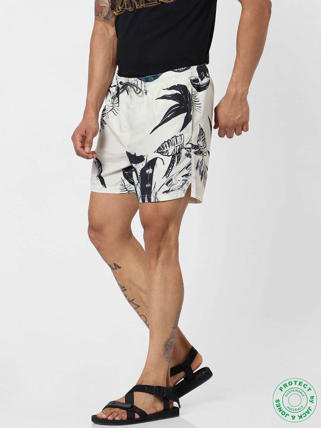 Black Mid Rise All Over Print Swimshorts