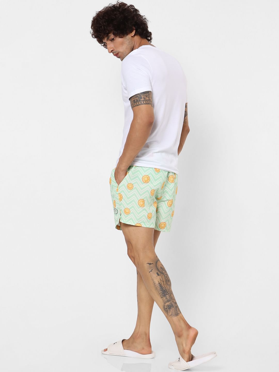 Green Mid Rise All Over Print Swimshorts - S