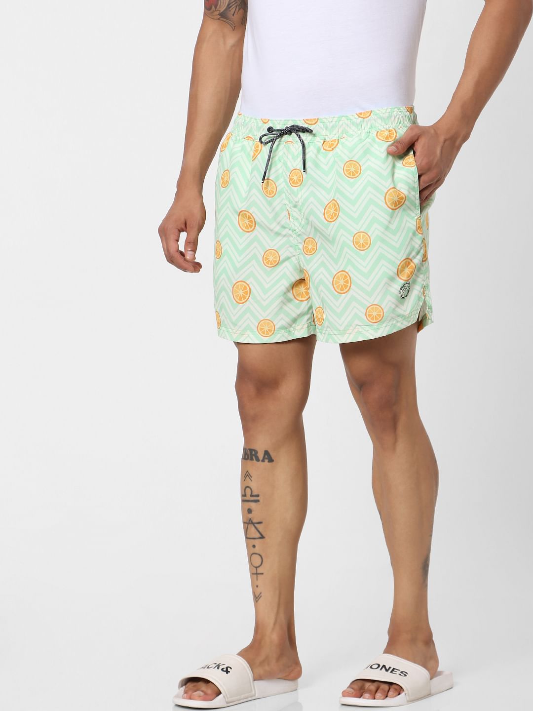 Green Mid Rise All Over Print Swimshorts