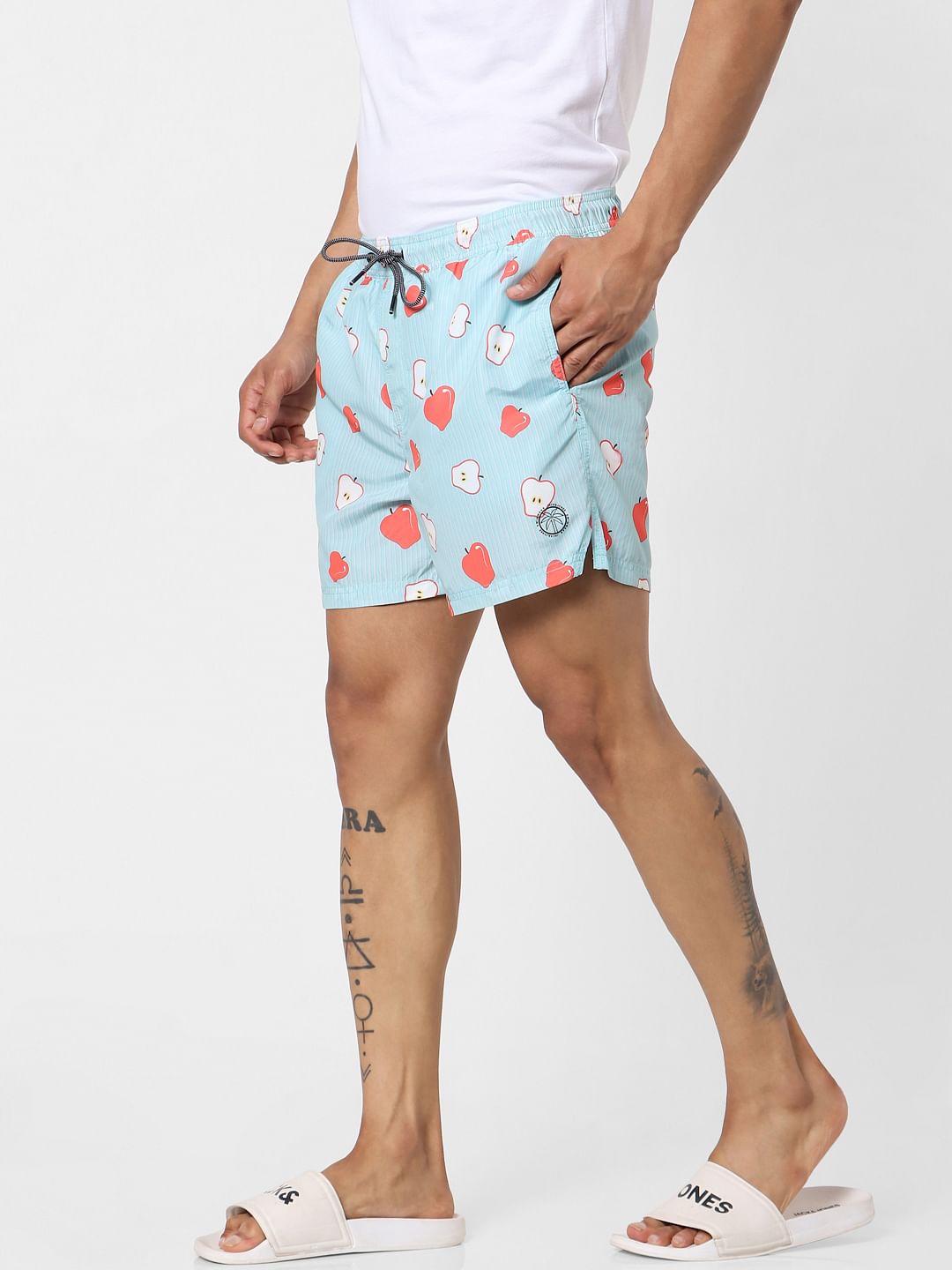 Blue Mid Rise All Over Print Swimshorts