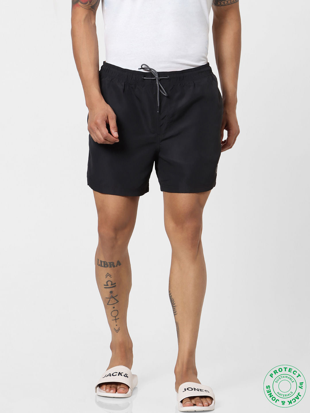 Black Mid Rise Drawstring Swimshorts - S