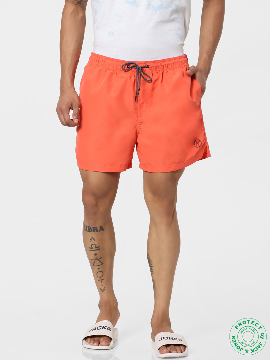 Orange Mid Rise Drawstring Swimshorts - S