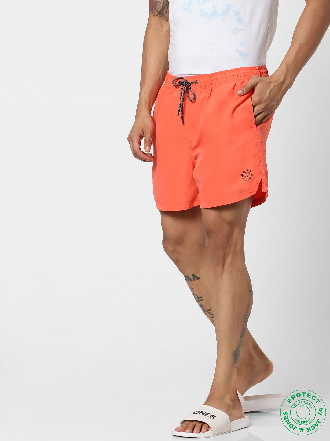 Orange Mid Rise Drawstring Swimshorts