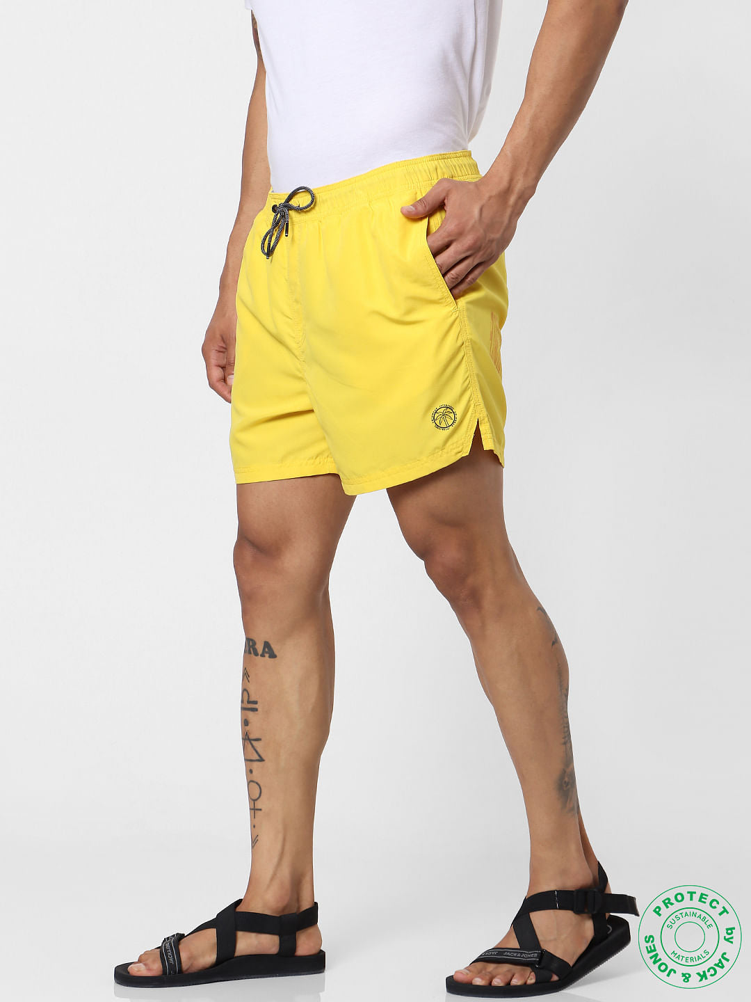 Yellow Mid Rise Drawstring Swimshorts