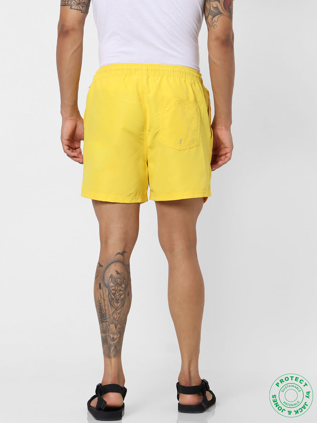 Yellow Mid Rise Drawstring Swimshorts
