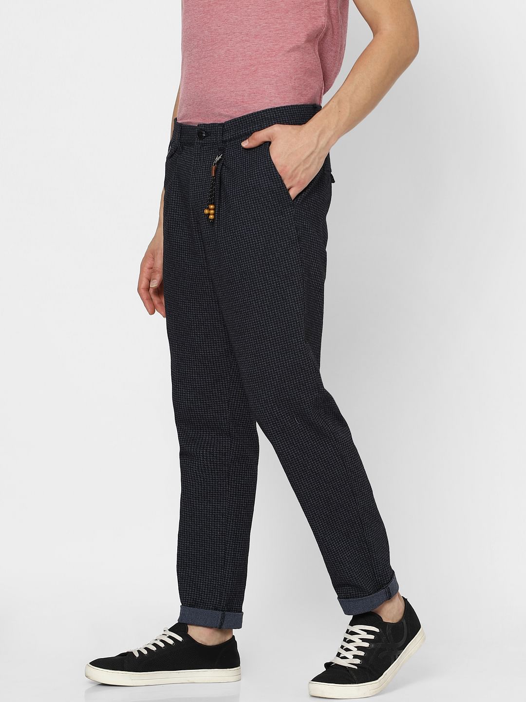 Navy Blue Houndstooth Sweatpants