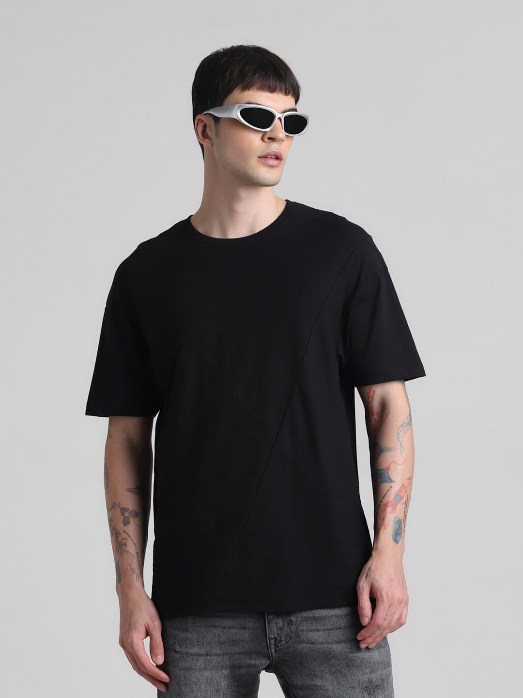 Black Oversized Crew Neck T-shirt - S