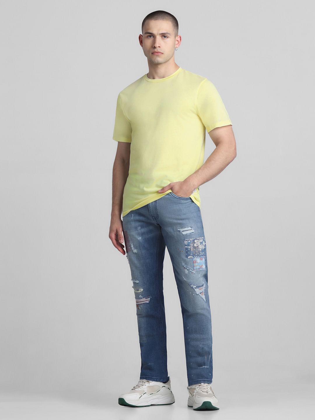 Lime Green Cotton Crew Neck T-shirt