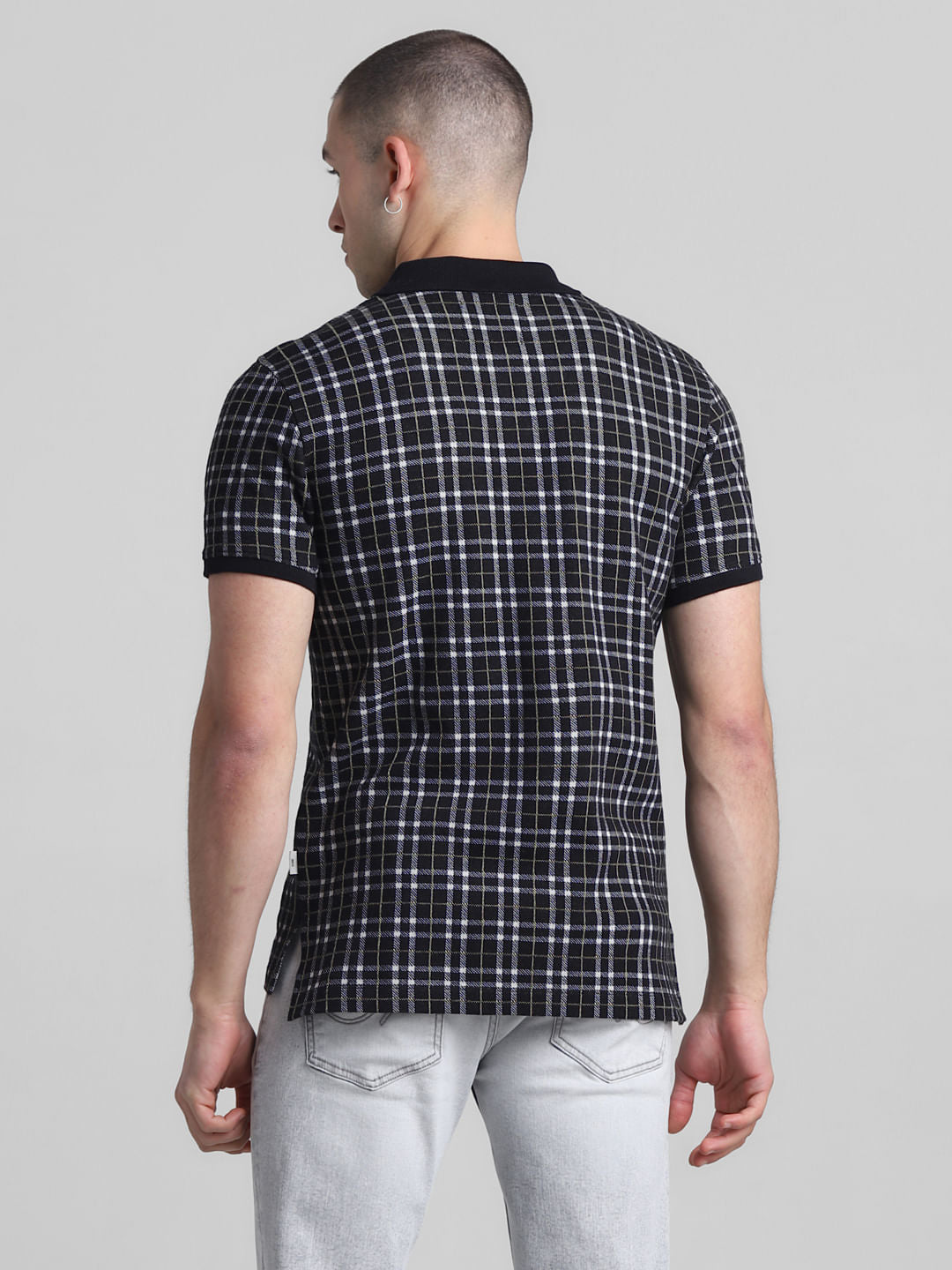 Black Check Print Polo T-shirt