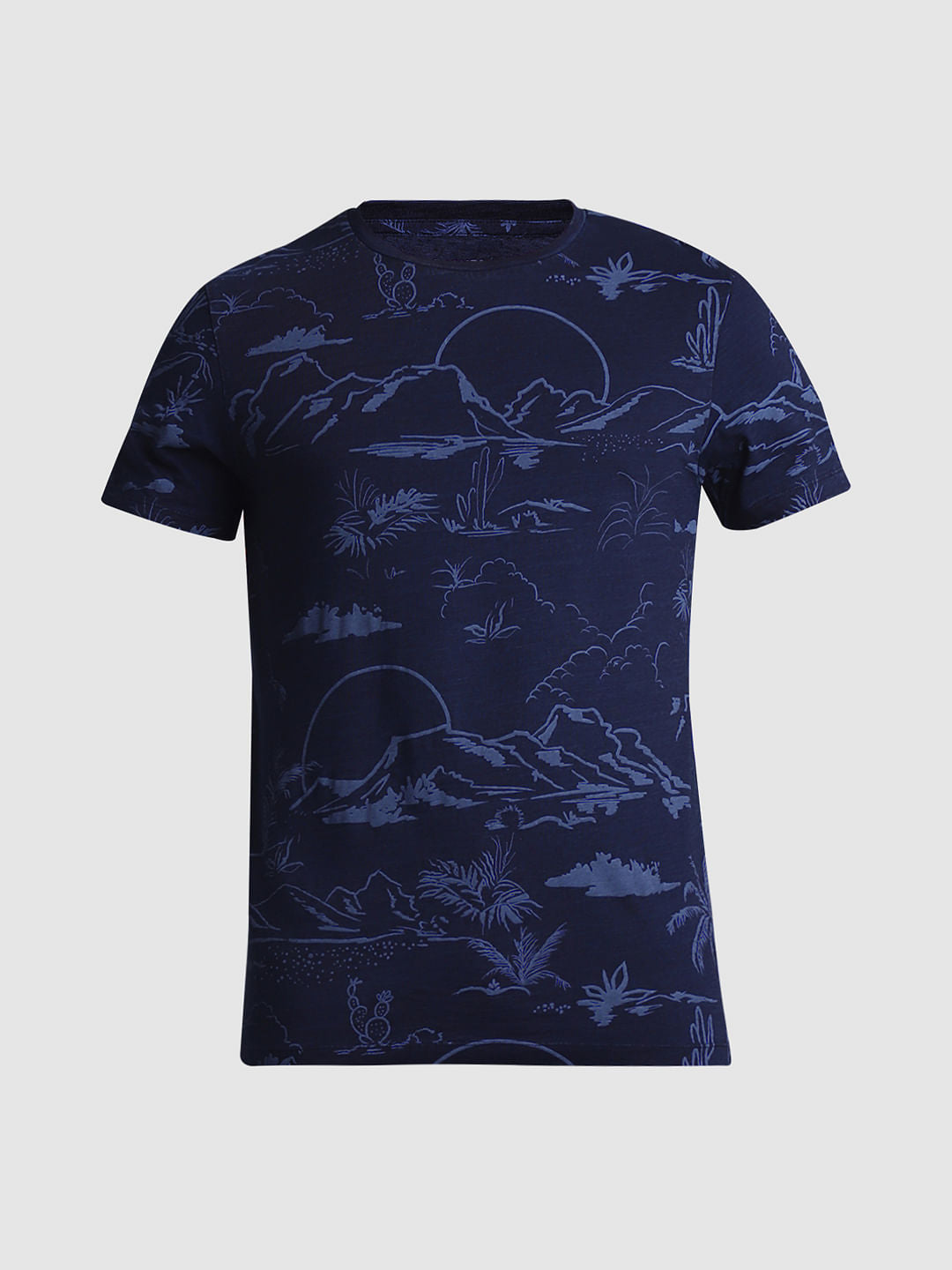 Dark Blue Printed Crew Neck T-shirt