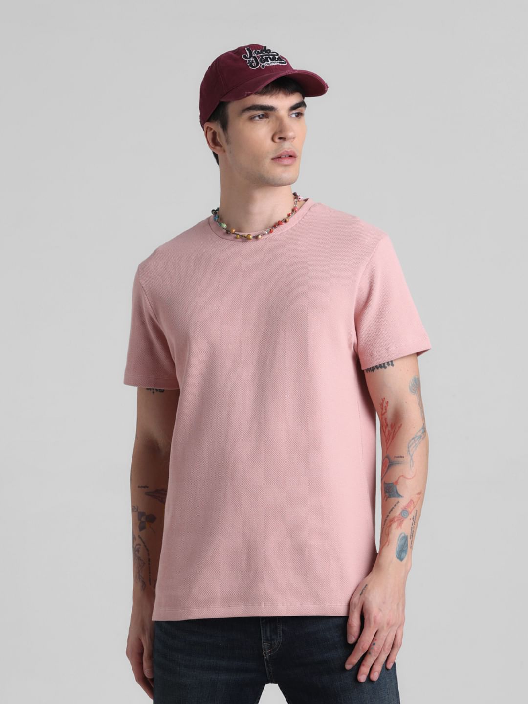 Peach Cotton Crew Neck T-shirt