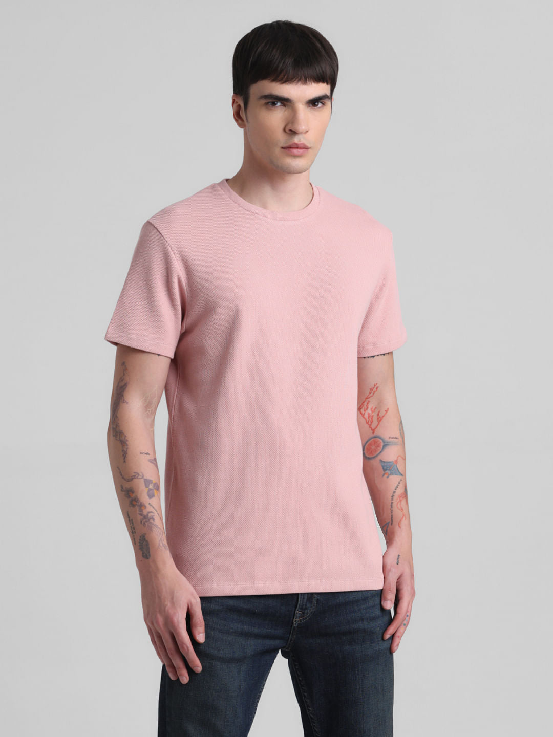 Peach Cotton Crew Neck T-shirt