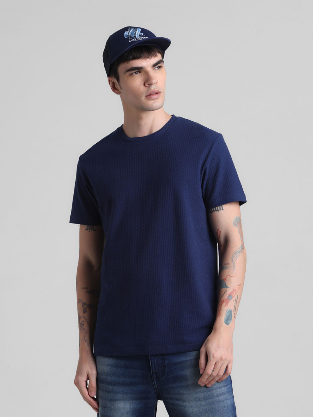 Navy Cotton Crew Neck T-shirt - S