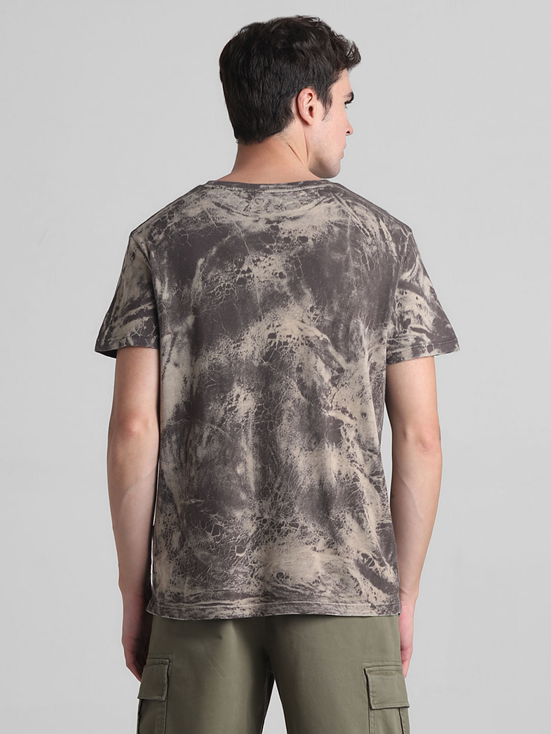 Black Printed Acid Washed T-shirt