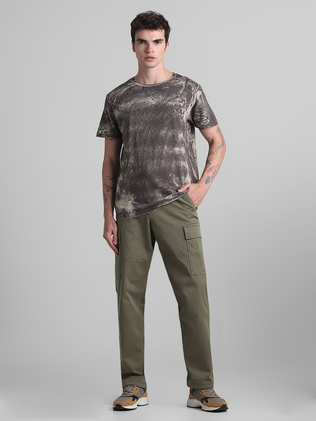 Black Printed Acid Washed T-shirt