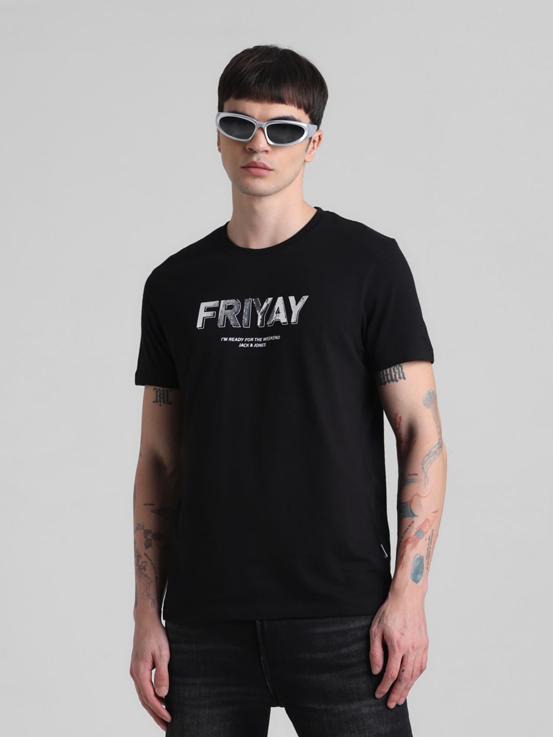 Black FRIYAY Text T-shirt - S