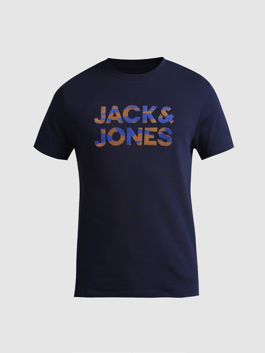 Dark Blue Logo Print Crew Neck T-shirt