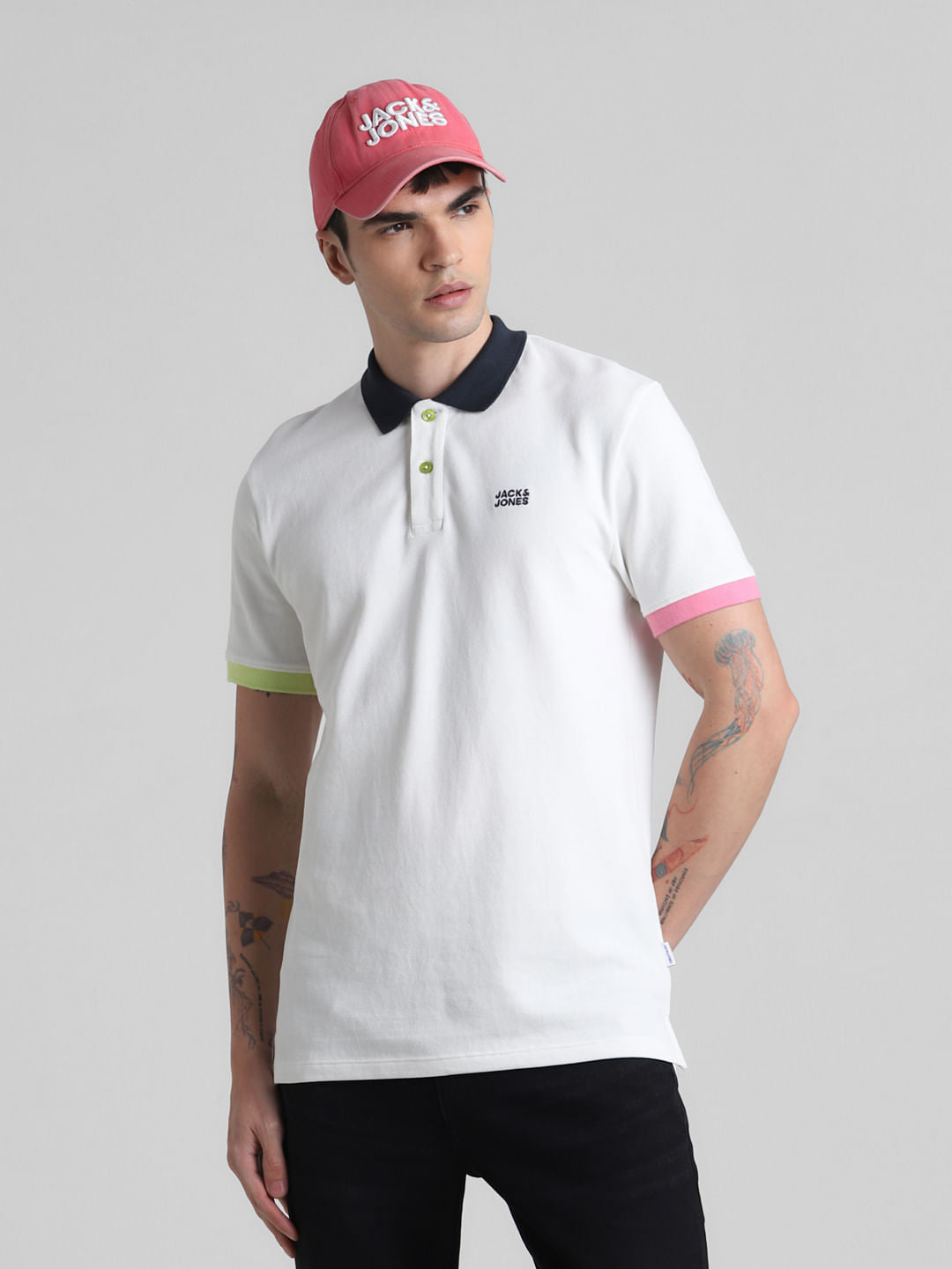White Contrast Tipping Polo T-shirt - S