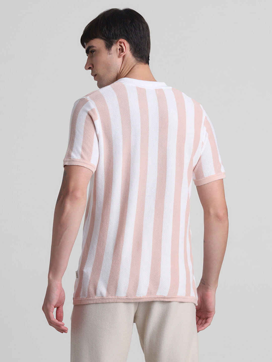 Peach Striped Knitted Polo