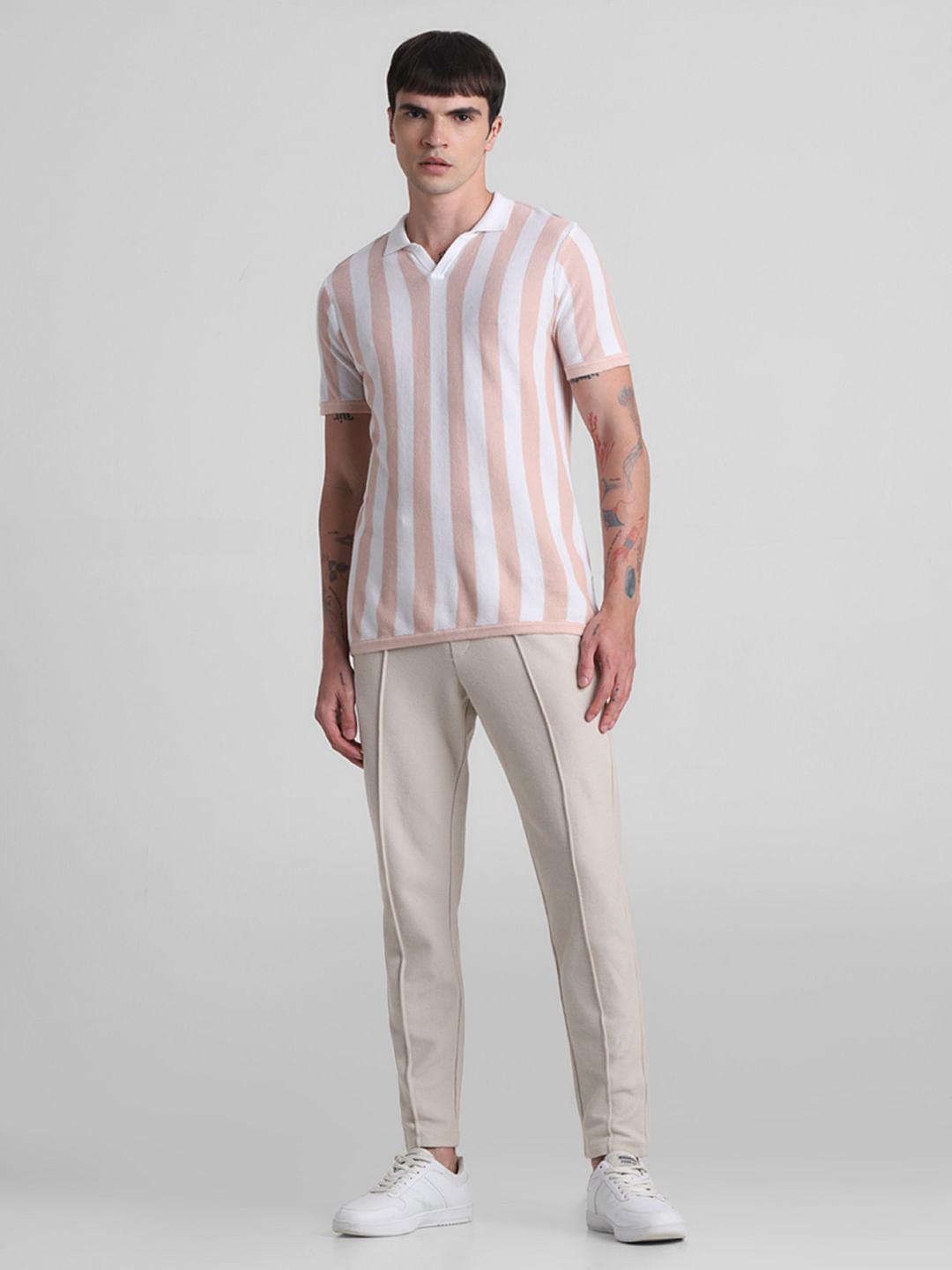 Peach Striped Knitted Polo