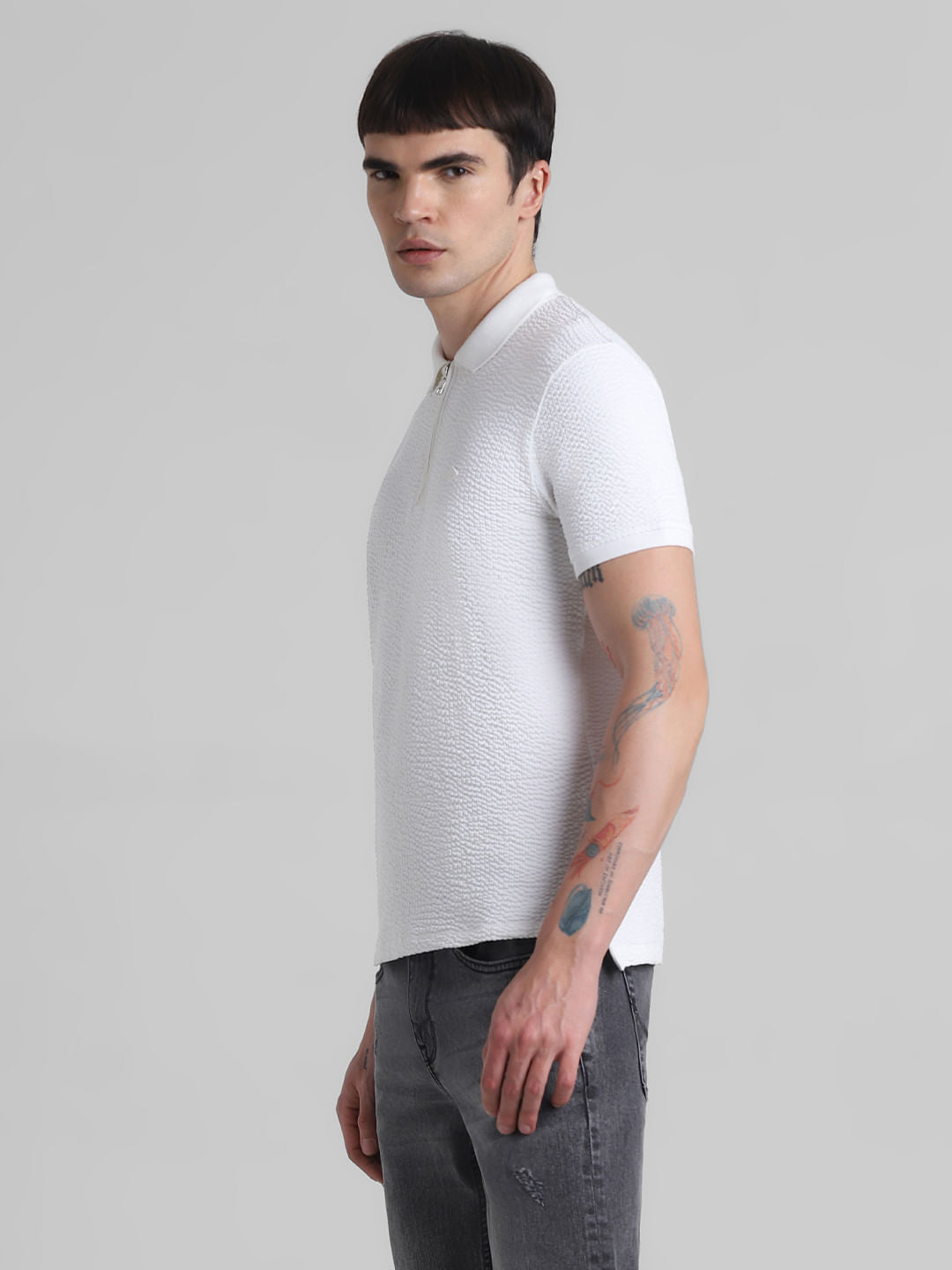 White Textured Polo T-shirt