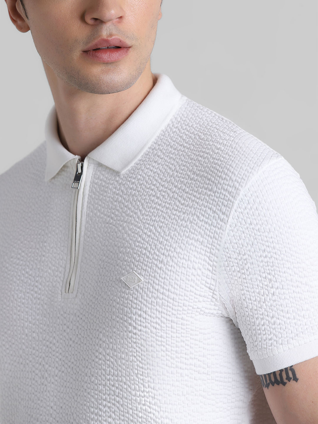 White Textured Polo T-shirt