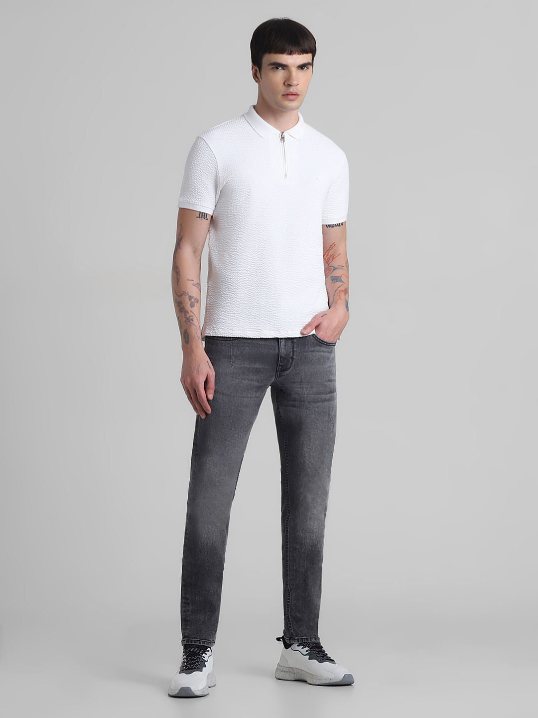 White Textured Polo T-shirt