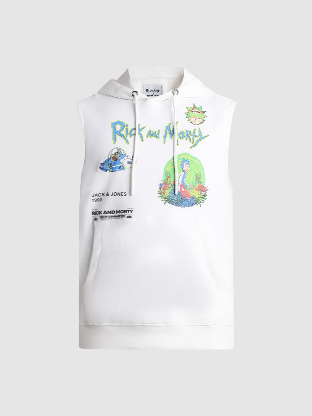 RICK & MORTY White Printed Hooded Vest
