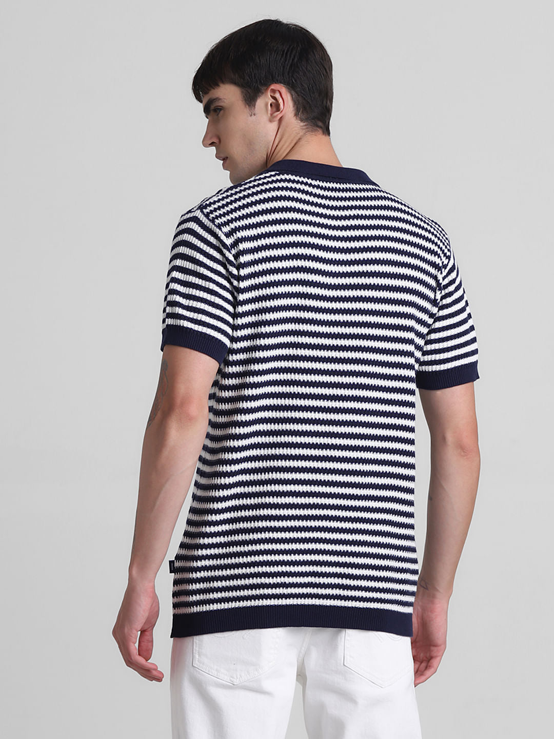Blue Striped Knitted Polo