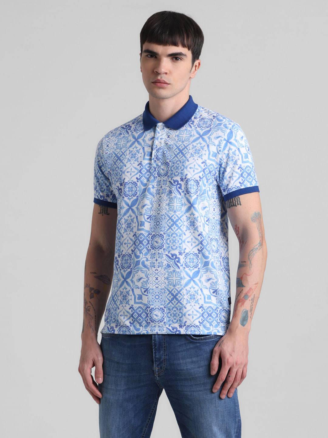 Light Blue Printed Polo T-shirt