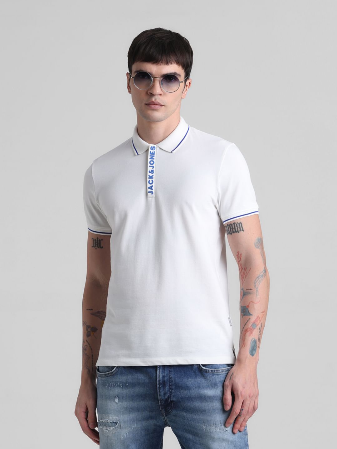 White Logo Tipping Polo T-shirt - S