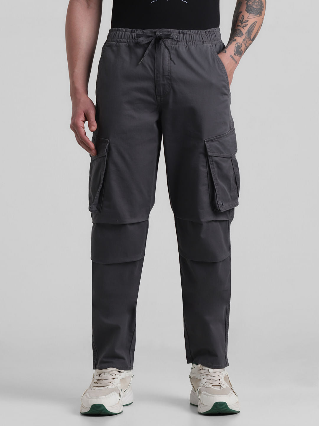 Charcoal Grey Mid Rise Cargo Pants - XXL