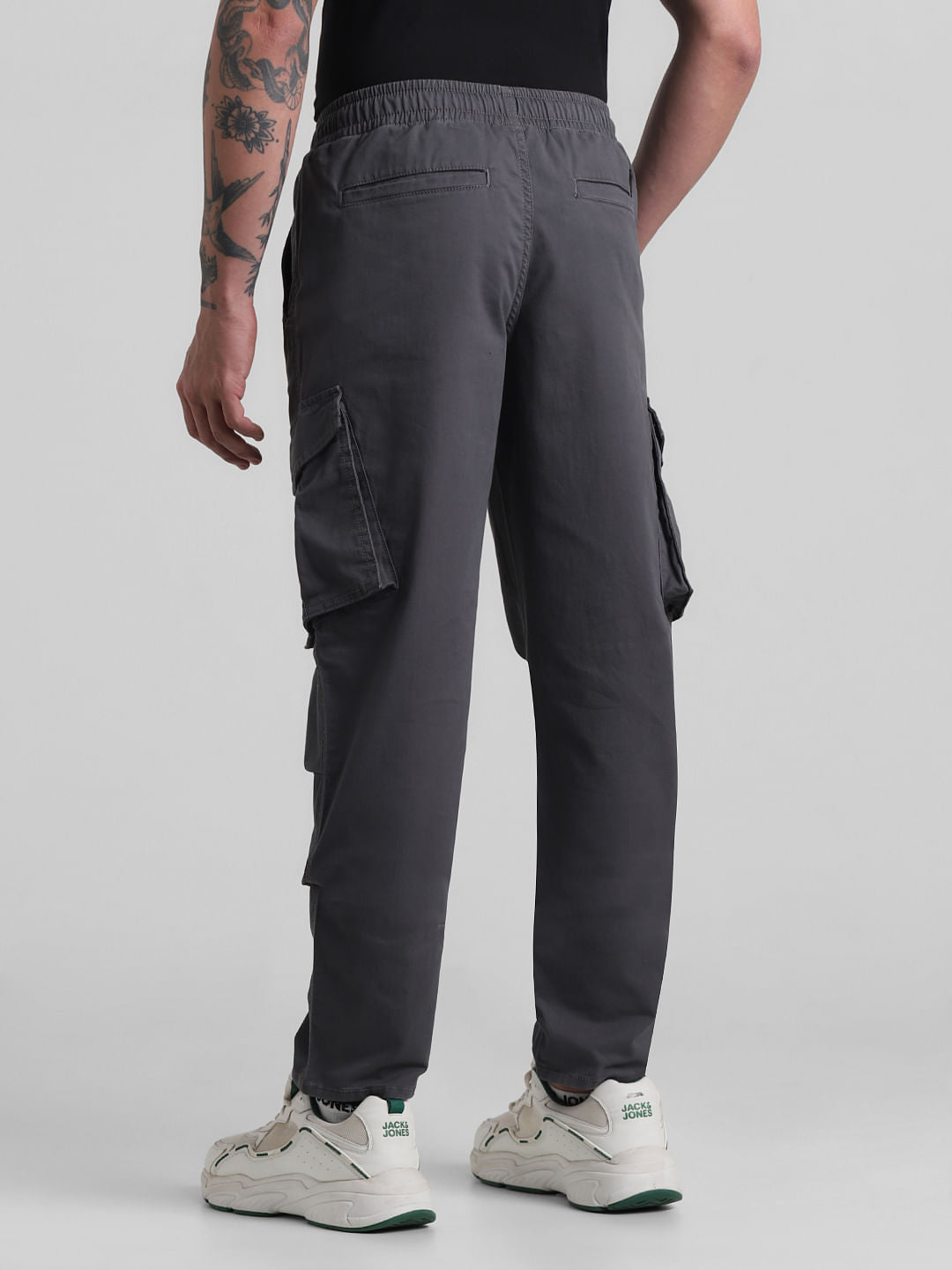 Charcoal Grey Mid Rise Cargo Pants