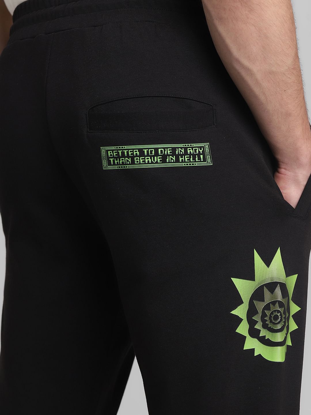 RICK & MORTY Black Mid Rise Printed Sweatpants