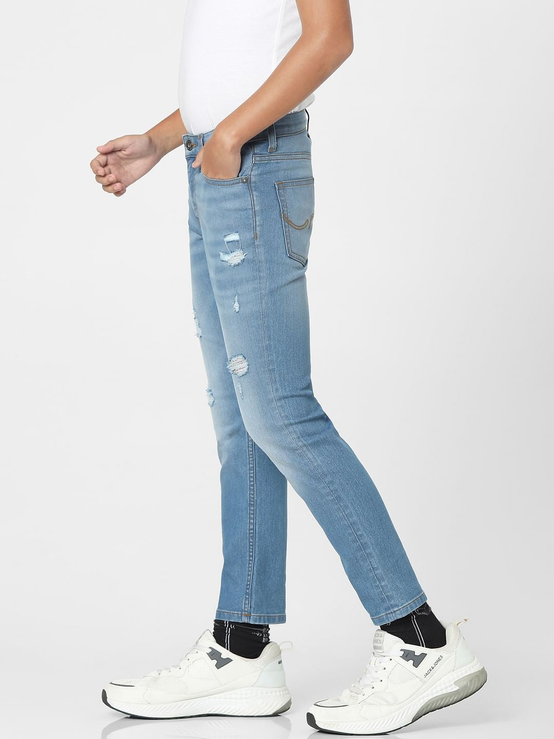 Light Blue Mid Rise Distressed Regular Jeans