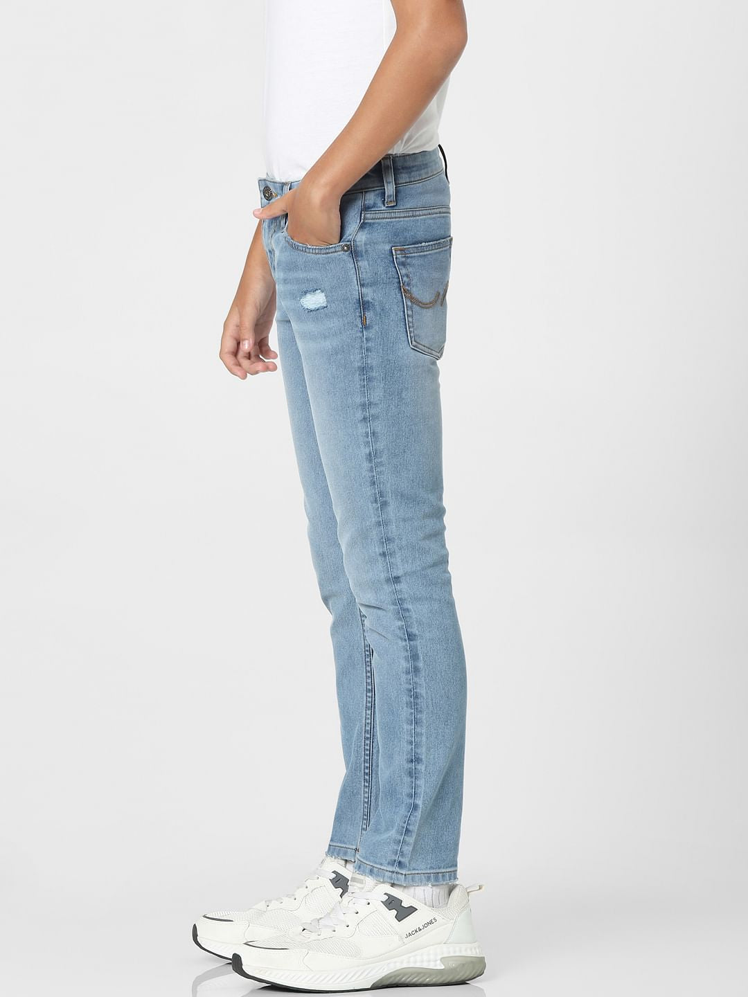 Light Blue Mid Rise Distressed Regular Jeans