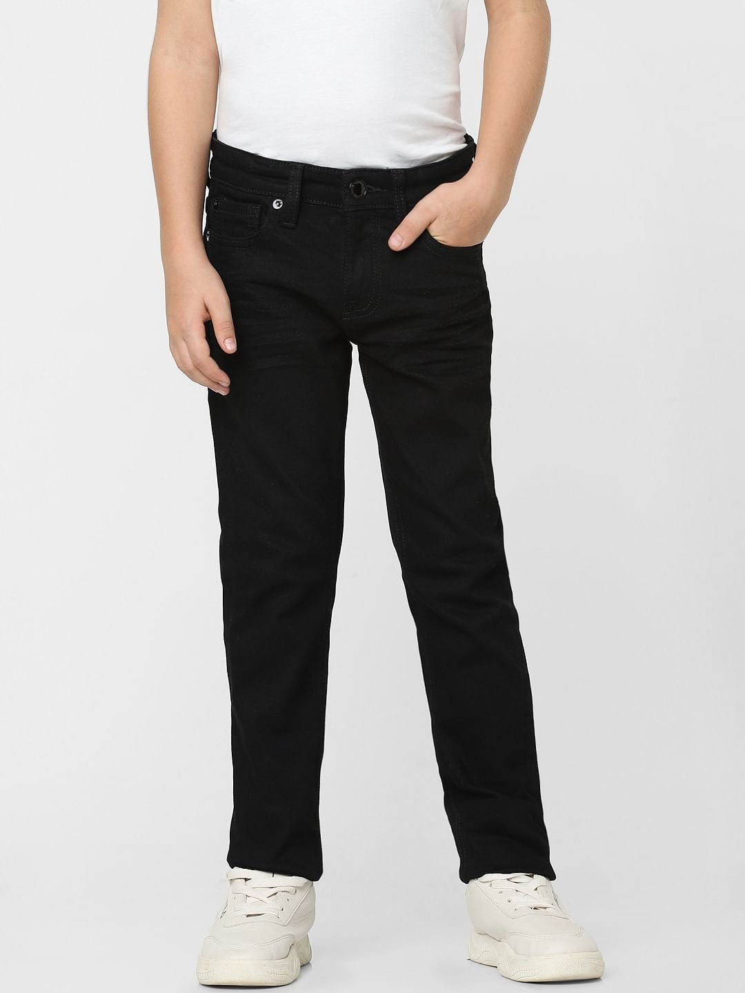 Boys Black Mid Rise Glenn Slim Fit Jeans