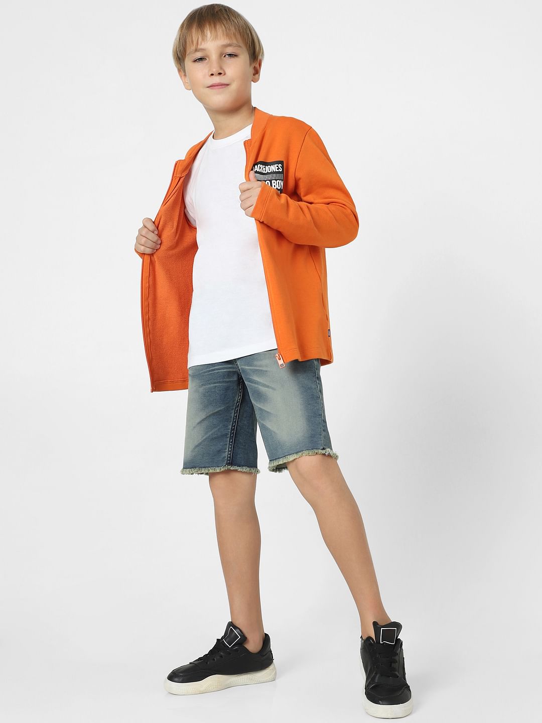Boys Dark Blue Mid Rise Frayed Hem Denim Shorts - 4/5Y