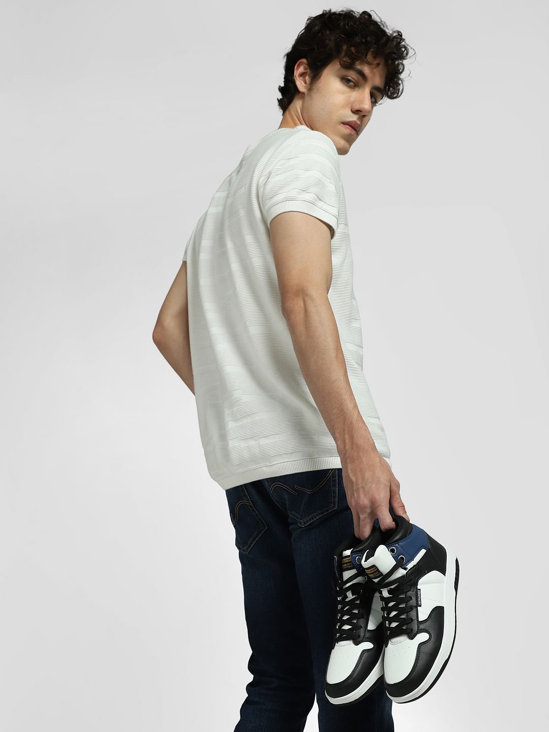 White Colourblocked Hi-Top Sneakers - 6