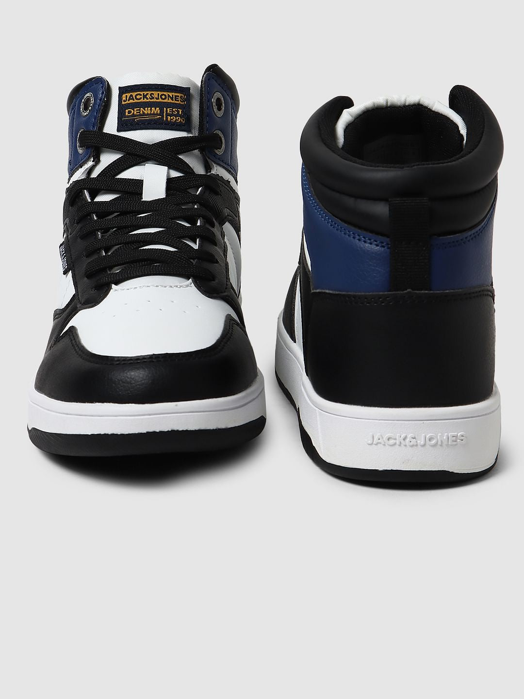 White Colourblocked Hi-Top Sneakers