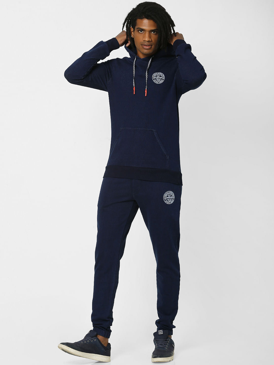 Navy Logo Print Hooded Sweatshirt - S