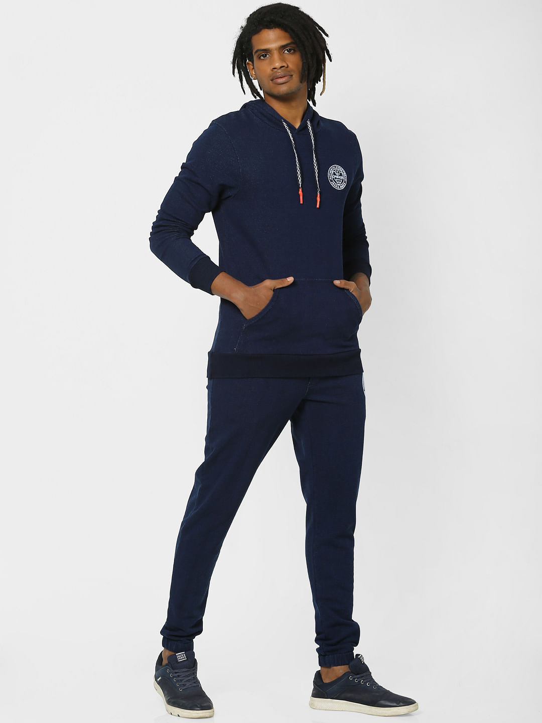 Navy Logo Print Drawstring Sweatpants - S