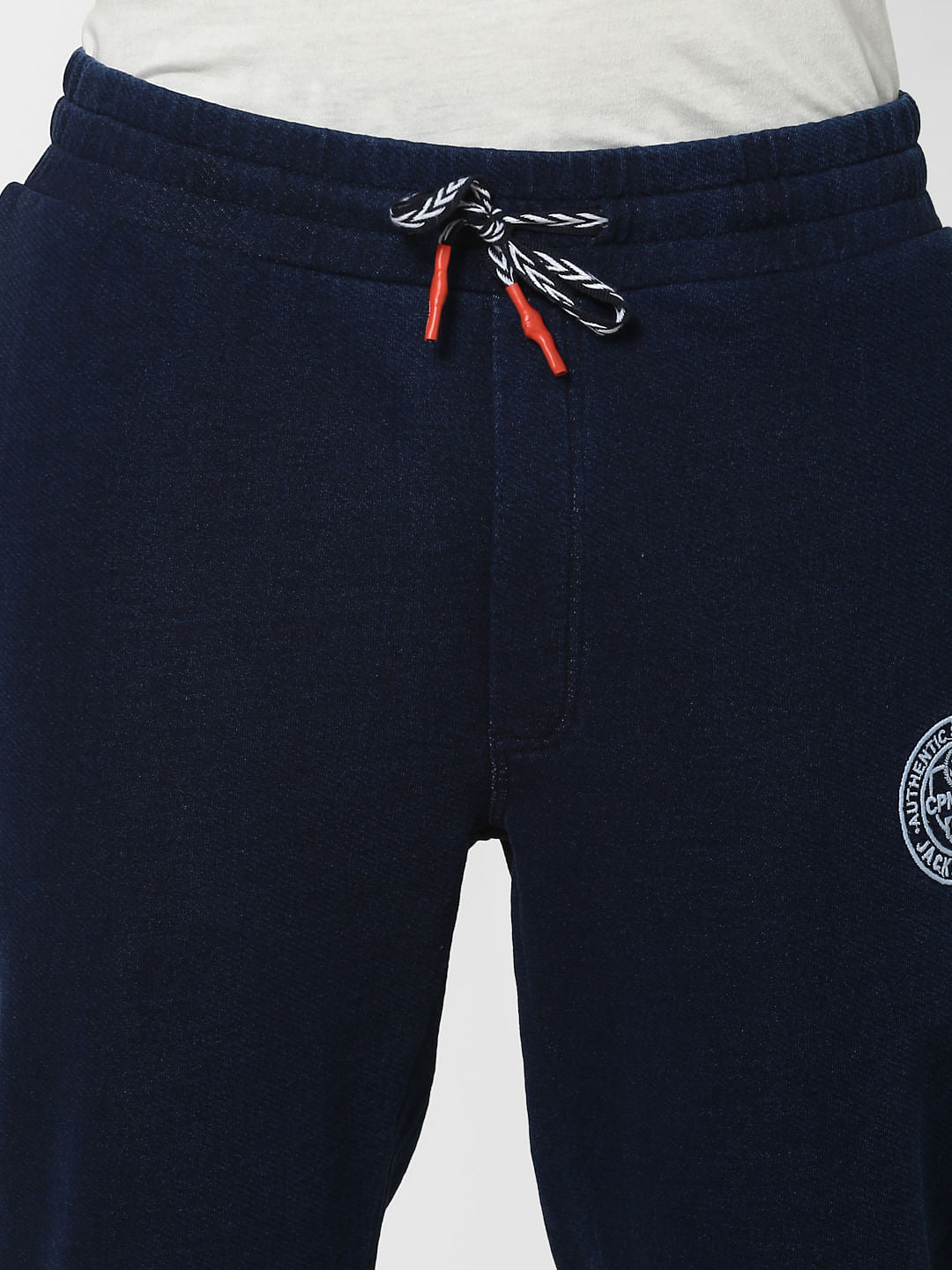Navy Logo Print Drawstring Sweatpants