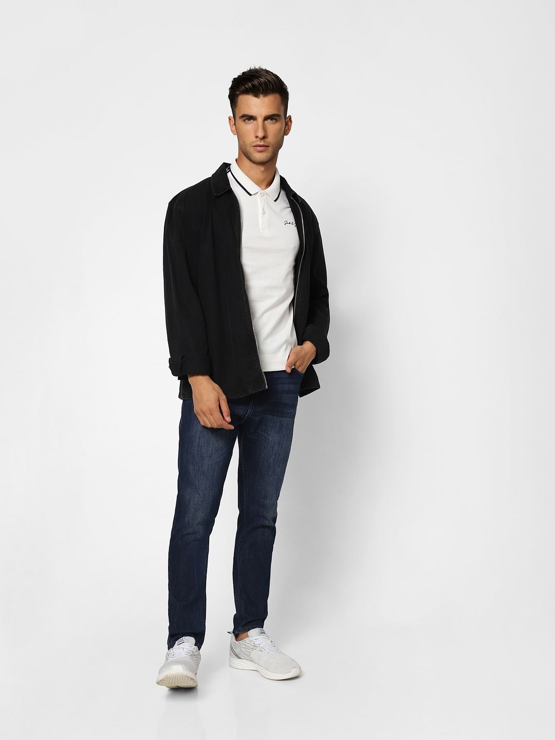 White Logo Print Polo Neck T-shirt - S